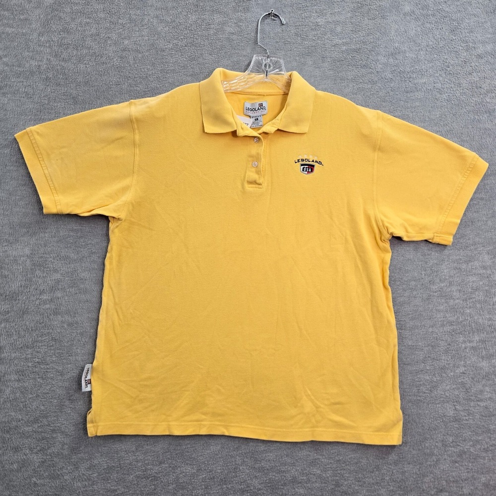 VINTAGE Legoland Women Top XL Yellow Polo Shirt Short Sleeve READ